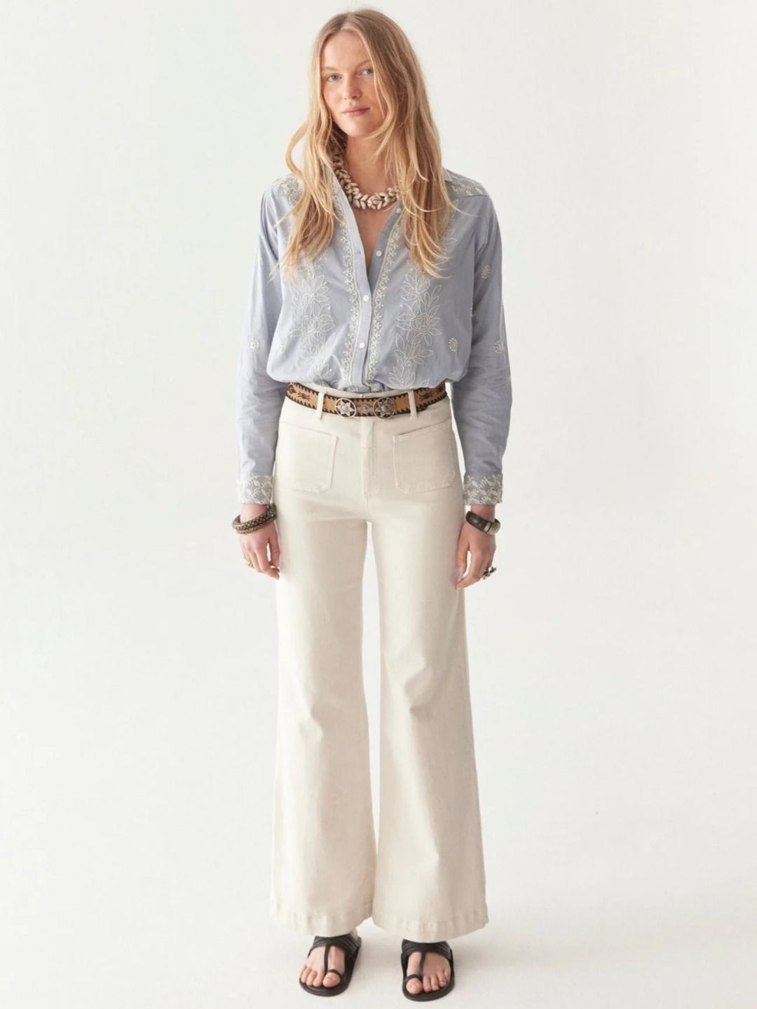 EDNA PANTALONI ECRU NAVY