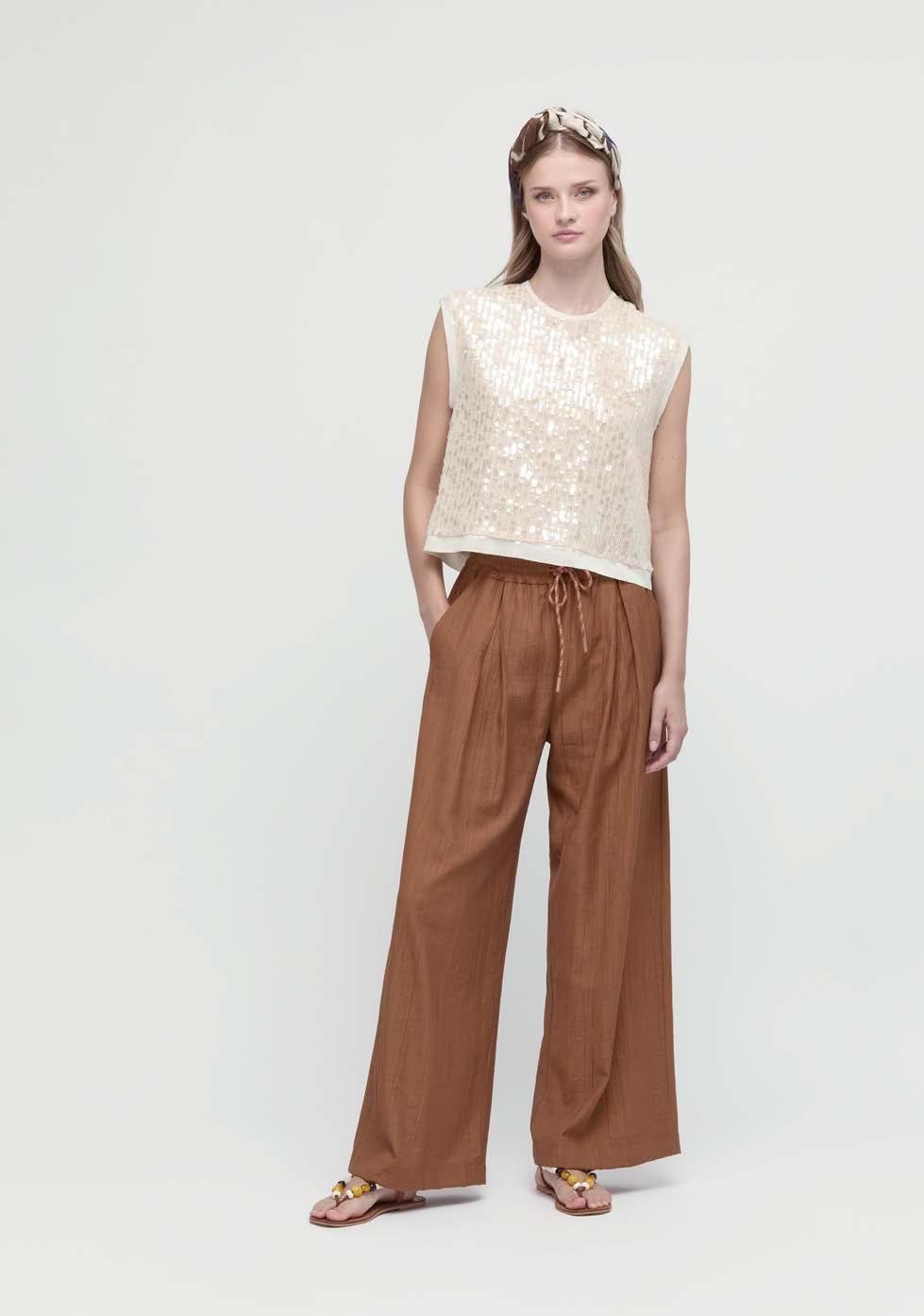 PANTALONE CUOIO IN CREPE DI VISCOSA