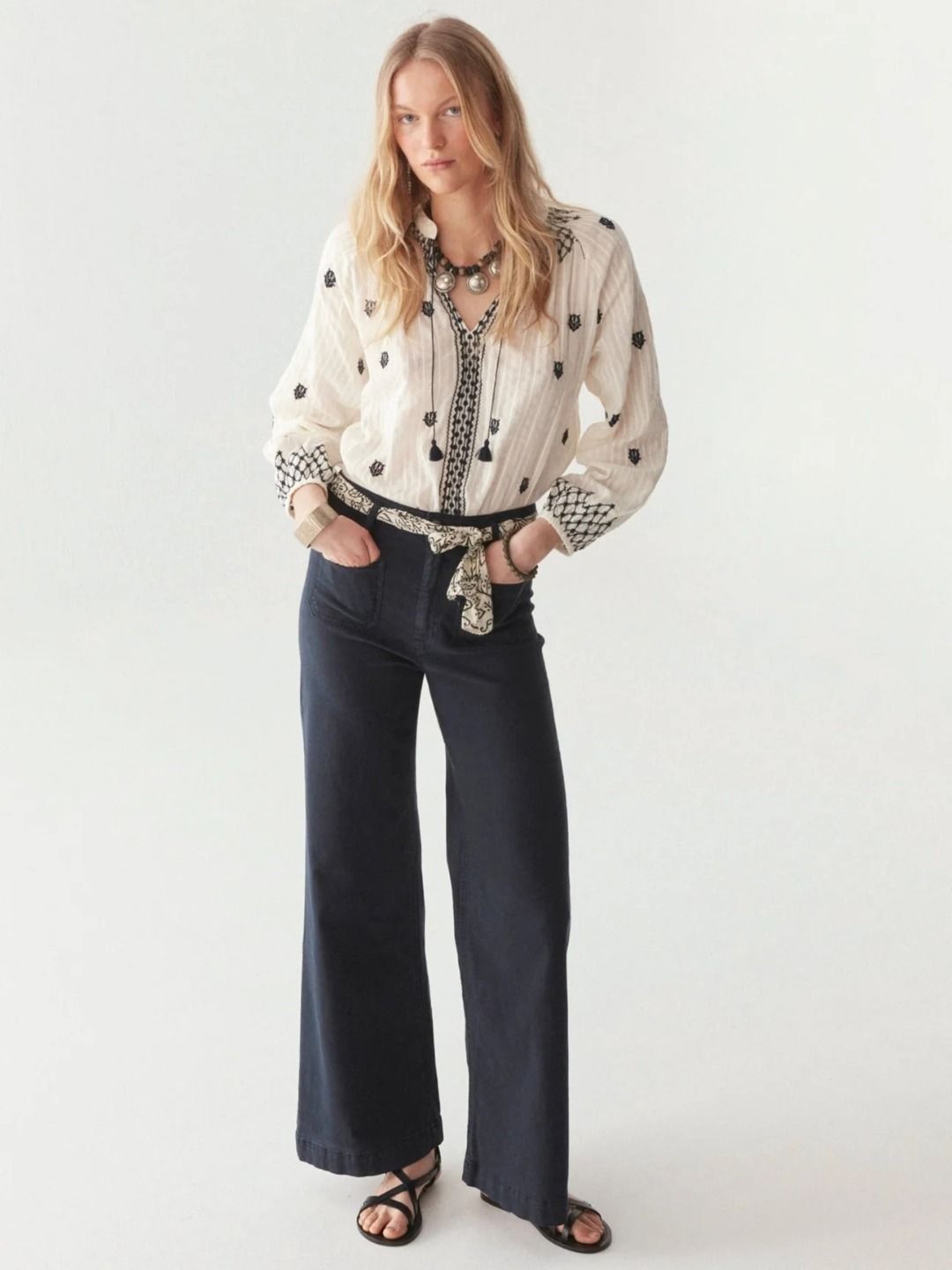 EDNA PANTALONI ECRU NAVY
