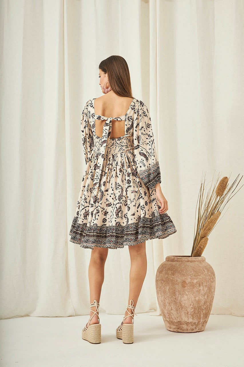 VESTITO CORTO STAMPA FLOREALE MOKA