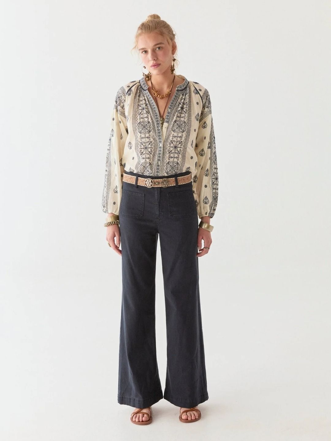 EDNA PANTALONI ECRU NAVY