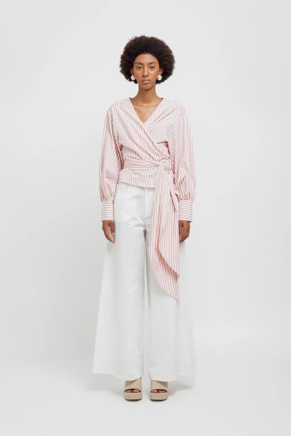 BLUSA IN POPELINE A RIGHE