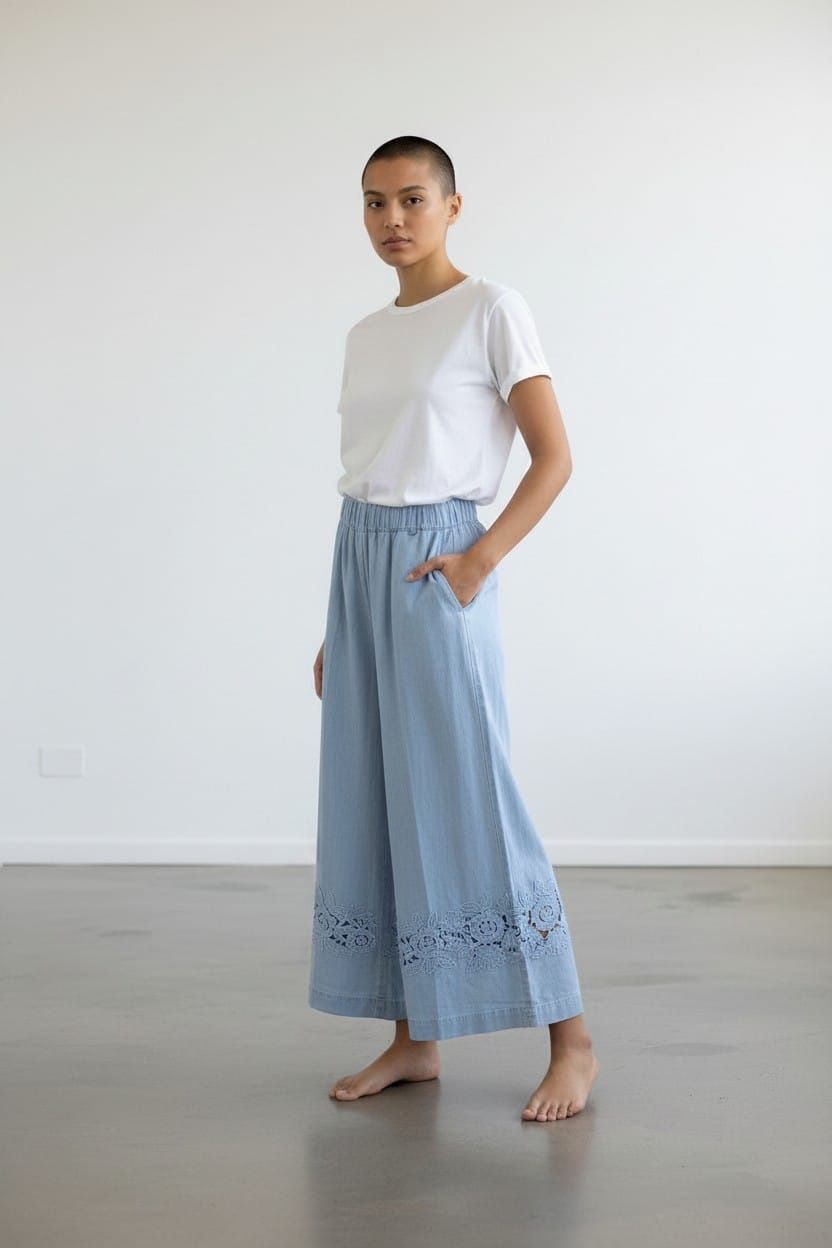 PANTALONE WIDE LEG CON RICAMO