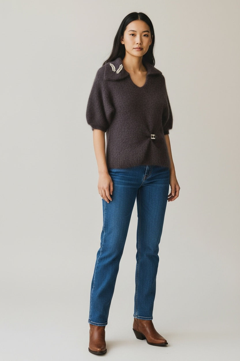 MAGLIA MOHAIR CON DETTAGLIO ORO
