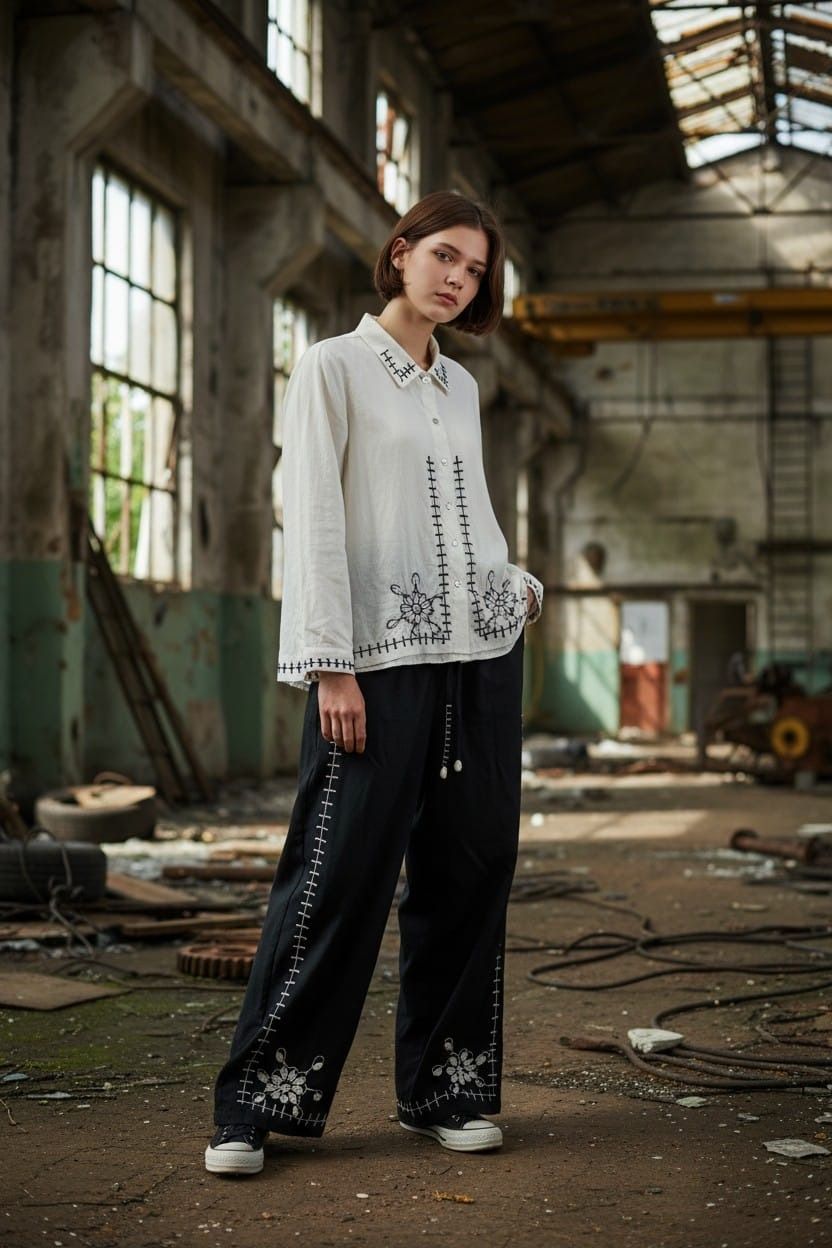 PANTALONE CON RICAMI E CONCHIGLIE