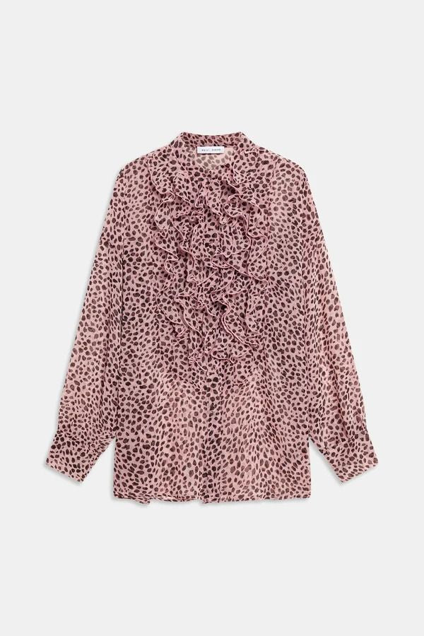 BLUSA IN CHIFFON CON VOLANT VERDE