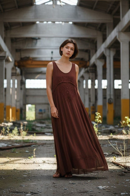 SLEEVELESS VISCOSE CREPON DRESS