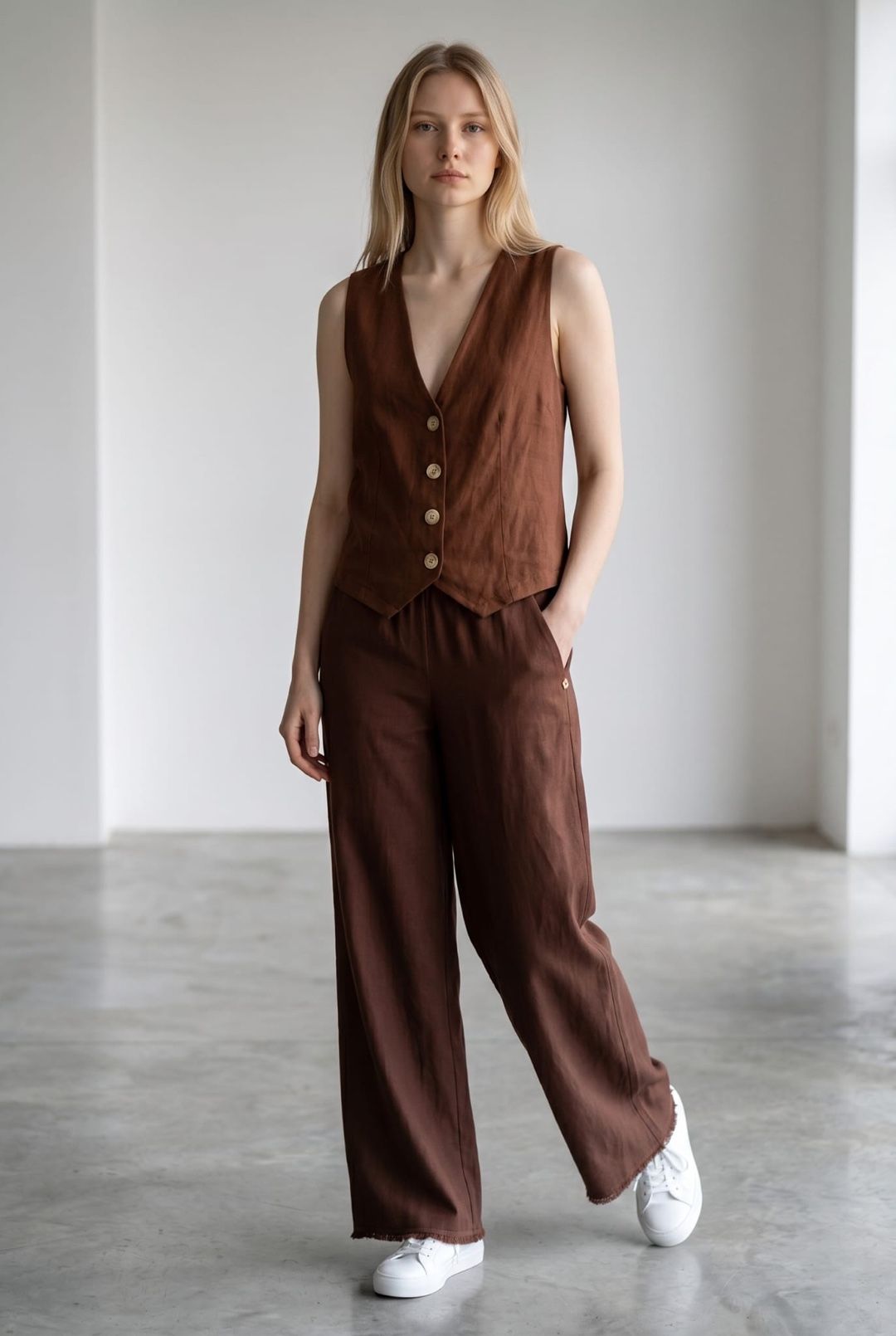 PANTALONE MOKA LINO E VISCOSA