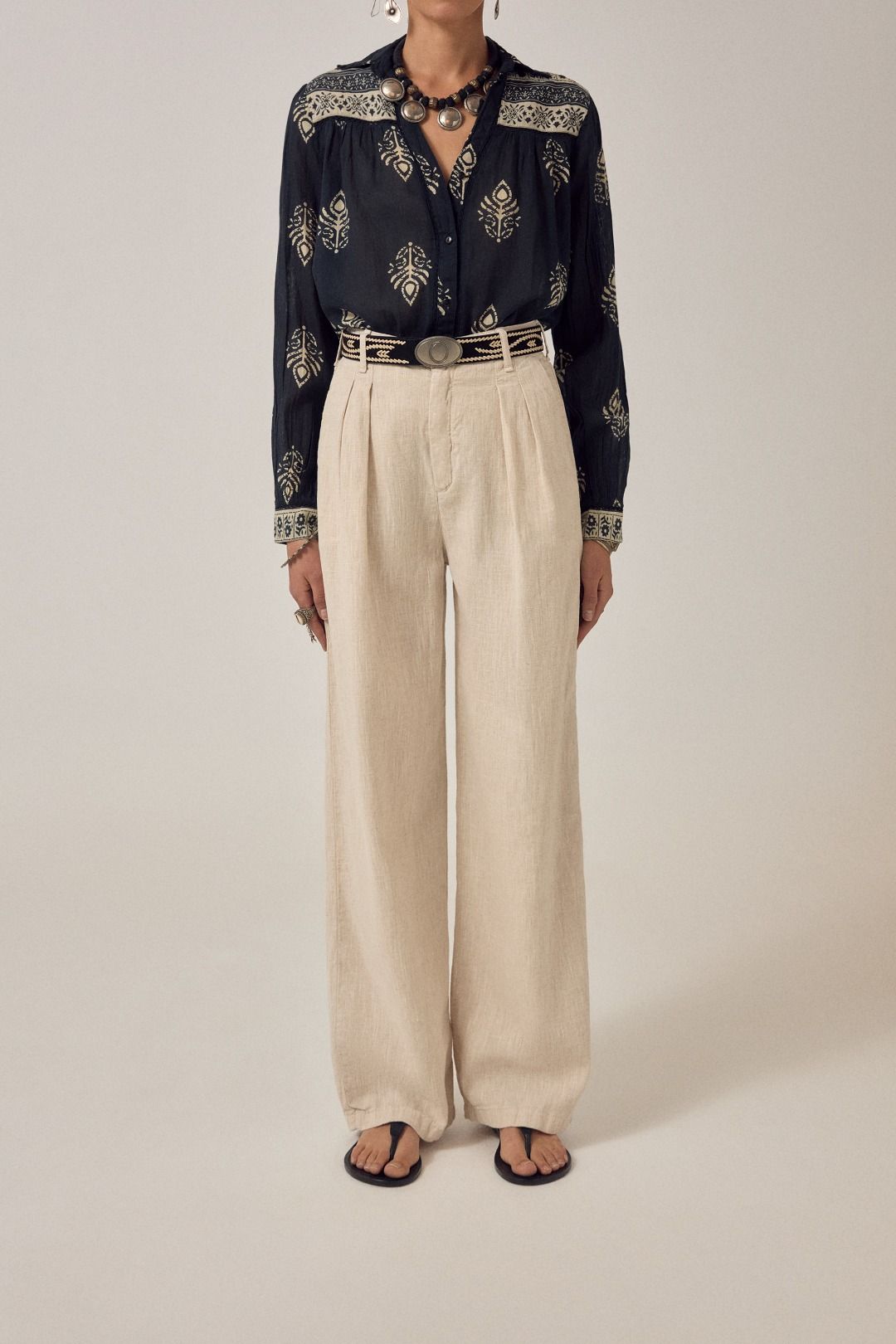 PANTALONE IN LINO MARINA
