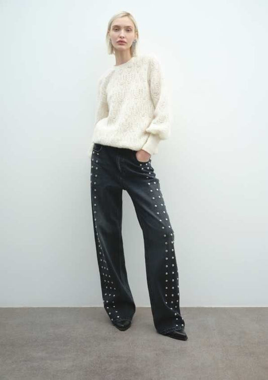 JEANS NERO BORCHIATO