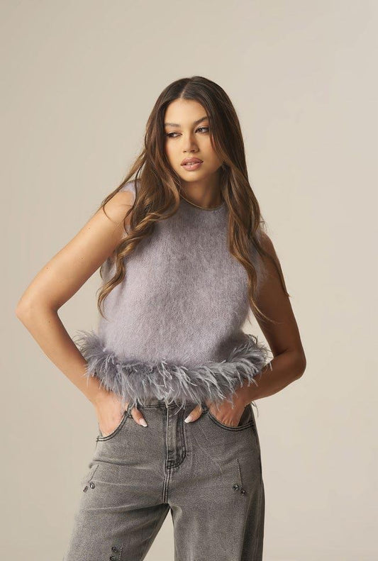 GILET MOHAIR CON PIUME