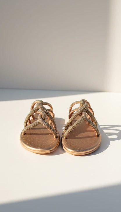 Ciabatte Taso Kima con strass e fondo bronzo, coppia vista frontale.